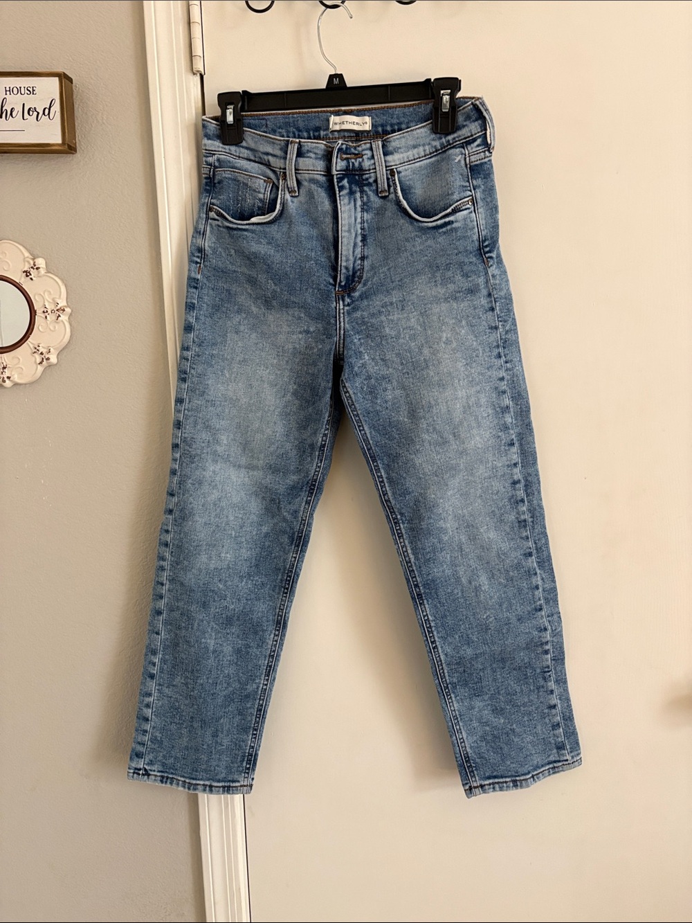 Whetherly Women’s Faded Blue Straight-Leg Cropped Jeans Size 27 Inseam 25